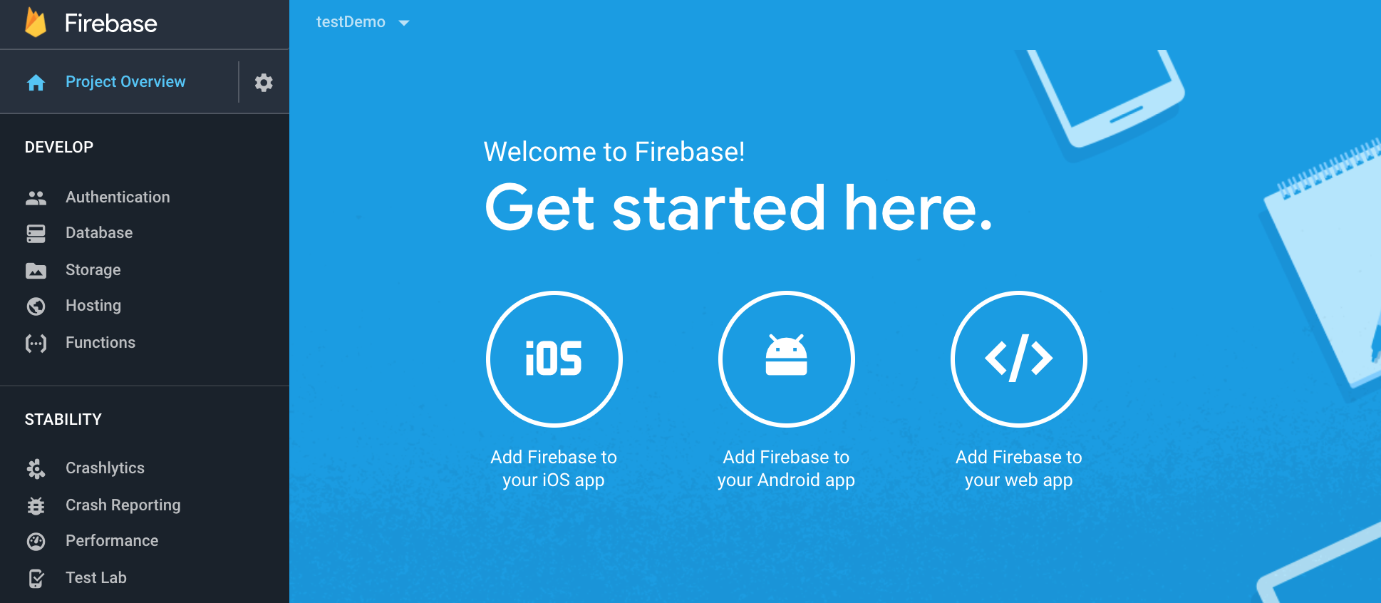 firebase-project-overview-console-page